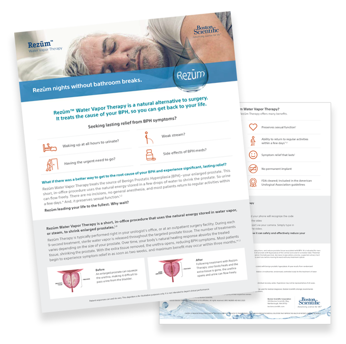 Patient brochure with information about BPH and Rezūm Water Vapor Therapy